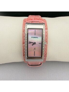 Fossil Womens F2 Pink Mother Of Pearl Dial Watch Crystal Leather Strap ES-9922